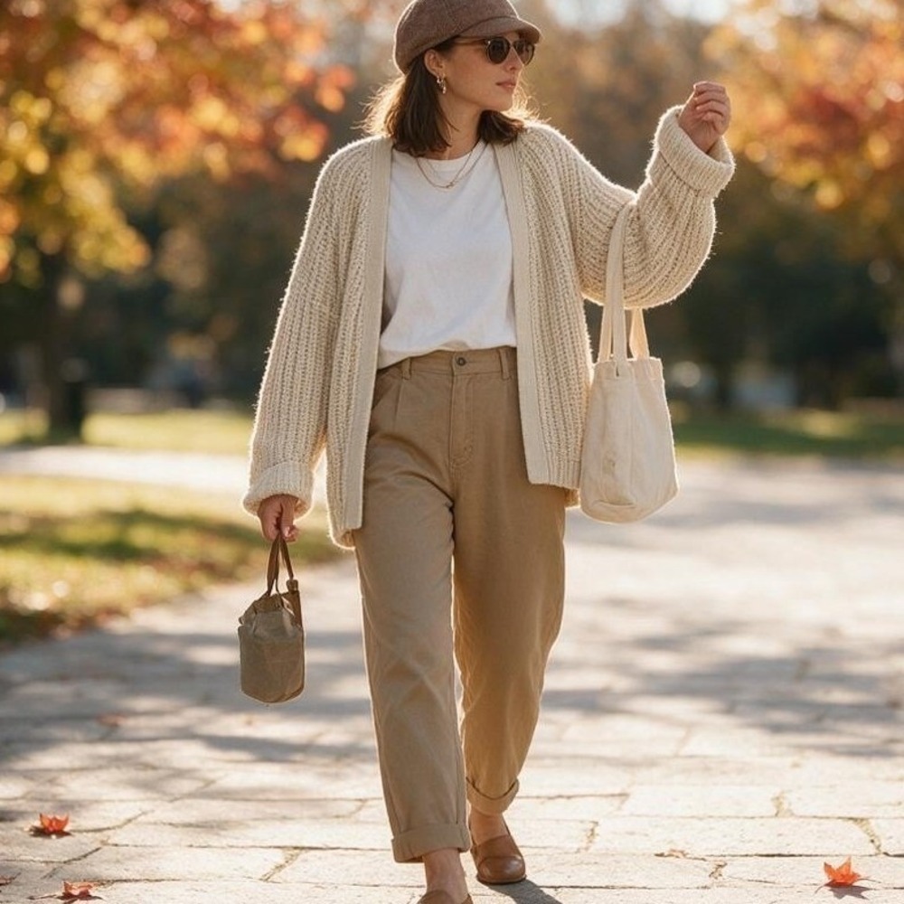 Roxy Women's M Cream Open Knit Cardigan Sweater V-Neck Cozy Boho Minimalist